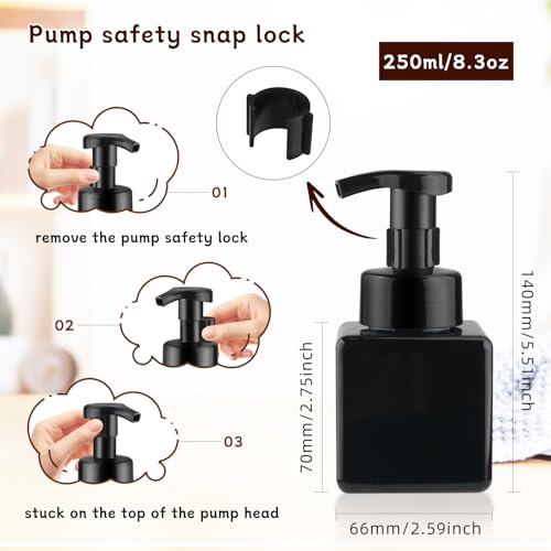 3 Pack Foaming Soap Dispenser Empty Plastic Foam Pump Bottle Refillable Foam Soap Bottle Dispenser for Shampoo Liquid Soap Face Wash (Black, 250ml/8.3oz) - color: Black, size: 250 ml
