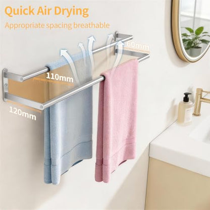 KLJKPA Double Towel Bar, Towel Holder for Bathroom, Brushed Nickel | Towel Rack for Bathroom Wall Mounted, Stainless Steel Double Bath Towel Bar - color: Brushed Nickel