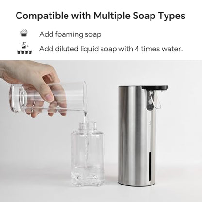 Electric Foaming Soap Dispenser, Rechargeable Touch Foam Hand Soap Dispenser for Bathroom, Stainless Steel Press Soap Pump for Kitchen, Water-Resistant, Xmas Gift - color: Gray