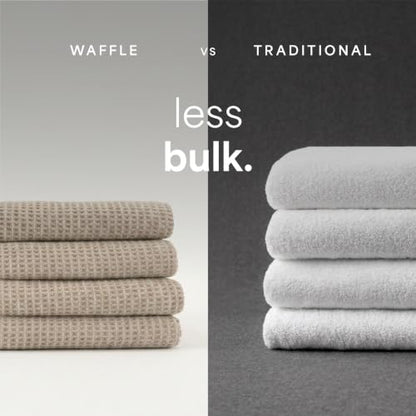 S&T INC. Aura Waffle Bath Towels, 4 Pack, 30" x 60", Beige | Quick-Dry, 420GSM, Absorbent Microfiber, Lightweight, Sewn-In Hang Loop, Compact for Home, Gym, and Travel - color: Beige