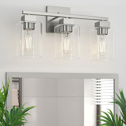 Brush Nickel Bathroom Vanity Light - 3 Light Bathroom Light Fixture Square Design & UL Certification & Square Bath Room Lights Fixture Over Mirror - color: Brush Nickel, size: 3 Light