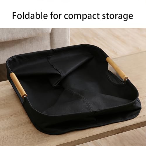 Collapsible Laundry Hamper Bag with Wooden Handles - 72L/19 Gallon Large Capacity Waterproof Oxford Cloth Storage Basket, Freestanding No Wire Frame, for Dorm Room, Bedroom, Bathroom (Max-Black) - size: Max-Black