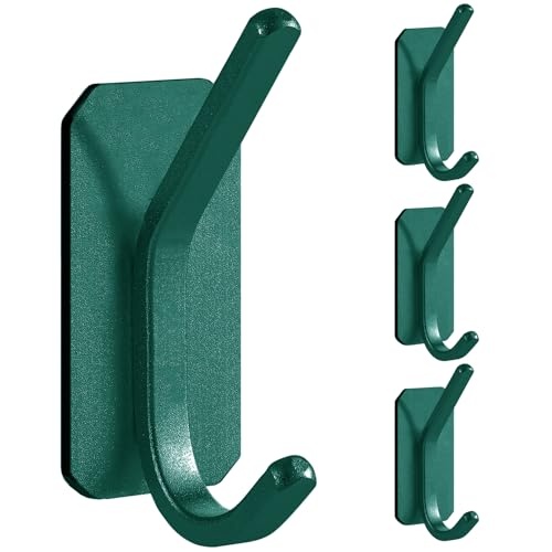 Paoli Heavy Duty Adhesive Wall Hooks, 30 lb Max Load Waterproof Hooks for Bathroom Towels Coats Bags, No Drill Damage-Free for Renters Apartment Dorm, Matte Emerald, 4 Pack - color: Emerald
