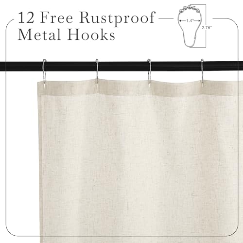KGORGE Natural Linen Shower Curtain for Bathroom - Linen Blend Button Hole Semi Sheer Lightweight Waterproof Shower Curtains for Bathtub, 54 x 78 inches Long, Hooks Included | Semi-Sheer Waterproof Fabric Lightweight Button Hole for Bathtub, 12 Rust-Proof