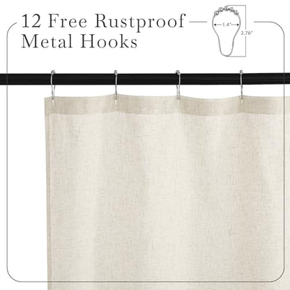 KGORGE Natural Linen Shower Curtain for Bathroom - Linen Blend Button Hole Semi Sheer Lightweight Waterproof Shower Curtains for Bathtub, 54 x 78 inches Long, Hooks Included | Semi-Sheer Waterproof Fabric Lightweight Button Hole for Bathtub, 12 Rust-Proof