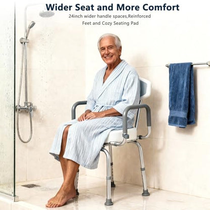 U Shaped Swivel Shower Chair with Arms & Back Support | 360° Rotating Bath Seat, Adjustable Width & Height, For Elderly Disabled Adults, 330 LBS Weight Capacity