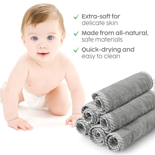 San Francisco Baby Washcloths for Newborn – Rayon from Bamboo Washcloths, Baby Wash Cloths Soft, Wash Cloths for Babies, Baby Wash Cloth – 6 Pieces, Gray - color: Grey