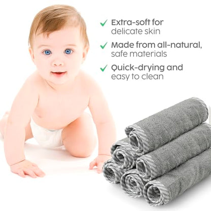 San Francisco Baby Washcloths for Newborn – Rayon from Bamboo Washcloths, Baby Wash Cloths Soft, Wash Cloths for Babies, Baby Wash Cloth – 6 Pieces, Gray - color: Grey