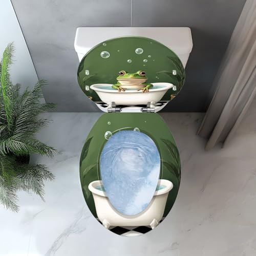 Elongated Resin Toilet Seat, Quietly Close Quick Release Hinges Cover | Toilet Lid Cover Easy to Clean and Install, Funny Cute Frog Cool Animal Green Plant Leaves Tropical Heavy Duty Toilet Seat - color: pattern5, size: V-shape