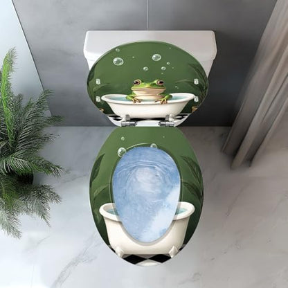 Elongated Resin Toilet Seat, Quietly Close Quick Release Hinges Cover | Toilet Lid Cover Easy to Clean and Install, Funny Cute Frog Cool Animal Green Plant Leaves Tropical Heavy Duty Toilet Seat - color: pattern5, size: V-shape