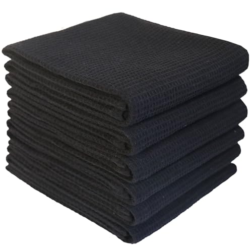 QUILTINA Dish Towels Set, 100% Cotton Waffle Weave Kitchen Towels 6 Pack, 17 x 25 Inches, Super Absorbent for Drying and Cleaning, Black - color: Black, size: 17 x 25 - 6 Pack