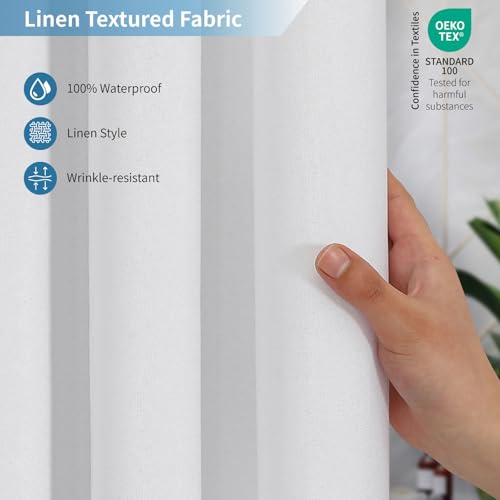 Extra Long Fabric Shower Curtain,No Liner Needed,72"x96",White | 2-in-1 Design,Linen Textured,100% Waterproof TPU-Laminated Backing,Magnetic Weighted,Machine Washable,For Bathroom,Hotel - color: White, size: 72"W x 96"L (Pack of 1)