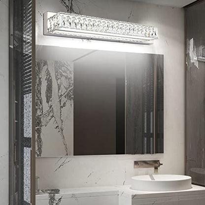 Modern Bathroom Light Fixtures Over Mirror 30 inch Crystal Chrome LED Vanity Light Bar White Light 6000K (7500-760mm) - color: Not Dimmable, size: 30 inch