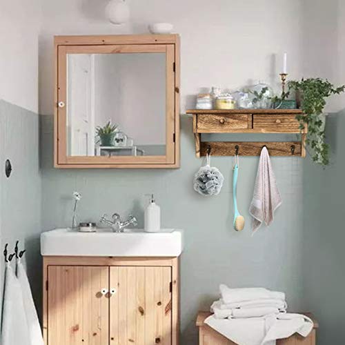 Emfogo Coat Hooks Mounted, Rustic Wood Coat Rack Mount Shelf with Hooks, Farmhouse Coat Rack with Shelf & Coat Hook for Entryway, Mudroom, Bedroom, Kitchen, Bathroom (Brown) - color: Brown