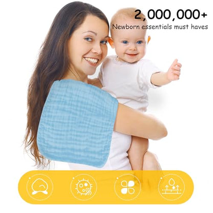 Lovely Care 12 Pack Muslin Burp Cloths 100% Cotton Muslin Cloths Large 20''x10'' Extra Soft and Absorbent Baby Burping Cloth - Aqua - color: Aqua, size: 10x20 Inch (Pack of 12)
