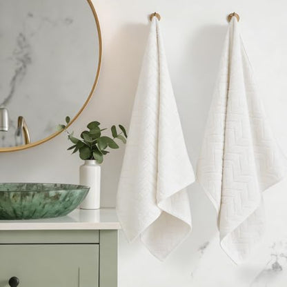 Cozy Wheat Spike Stripes Bath Towel Set Coral Fleece from Bamboo Bathroom Towels-Soft&Absorbent Wheat Spike Stripes Pattern-White