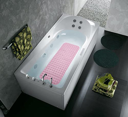Bathtub and Shower Mats, Extra Long Non-Slip Bath Tub Mat 39 x 16 Inch, Machine Washable Bathmat with Suction Cups & Drain Holes for Bathroom Floor, Pink - color: Pink