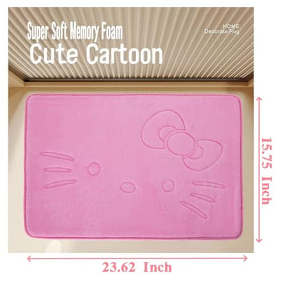 Pink Cartoon Non Slip Memory Foam Bath Mat 15.75 x 23.62 Inch | Cute Design,Super Soft & Water Absorbent Multi-Use Rug, Suitable for Bathroom, Bedroom, Living Room and Entry Door