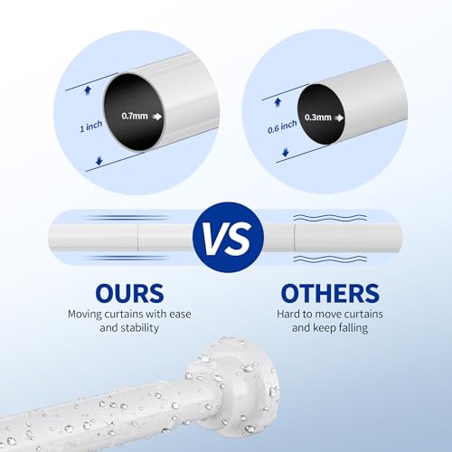 Mcrbeay Shower Curtain Rod, 1" Diameter Heavy Duty Tension Shower Rod, Non Slip Adjustable 28-46 inch No Drilling Shower Curtain Rods Spring Tension For Bathroom, Shower Stall, No Rust, White - color: White, size: 28-46 Inches
