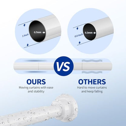 Mcrbeay Shower Curtain Rod, 1" Diameter Heavy Duty Tension Shower Rod, Non Slip Adjustable 28-102 inch No Drilling Shower Curtain Rods Spring Tension For Bathroom, Shower Stall, No Rust, White - color: White, size: 28-102 Inches