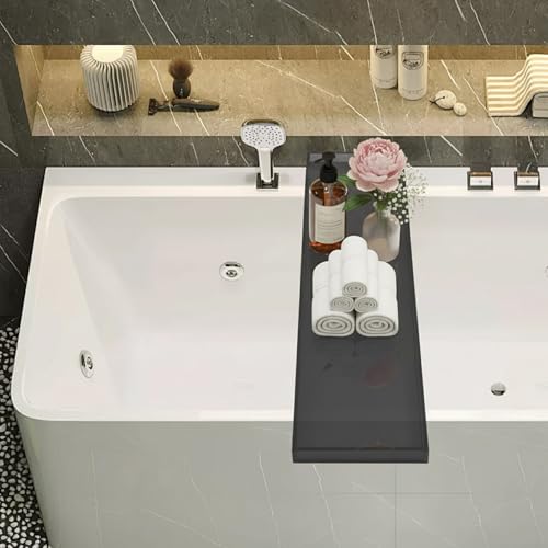 Acrylic Bathtub Tray, 29.9x7.9 Inch Bath Tray with 66lbs Capacity, 8mm Thick Spa Tub Shelf for Wine Book Tablet, Clear/Clear Black/Pure Black (Clear Black) - color: Clear Black