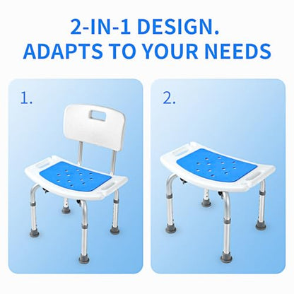 Shower Chair with Back, 300 lbs Capacity Heavy Duty Bath Seat, 6-Level Adjustable Height Shower Seat for Inside Shower, Tool-Free Assembly Aluminum Shower Stool with Back for Elderly Adults