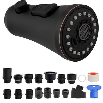 Hibbent Pull Down Kitchen Faucet Head Replacement, 3-Function NSF/ANSI/CAN 61 & CUPC Certified Sink Spray Nozzle, 15 Adapters, Compatible with Moen, Delta, Kohler Faucets, Oil-Rubbed Bronze - color: Oil Rubbed Bronze, style: Stay on sprayer without hold b