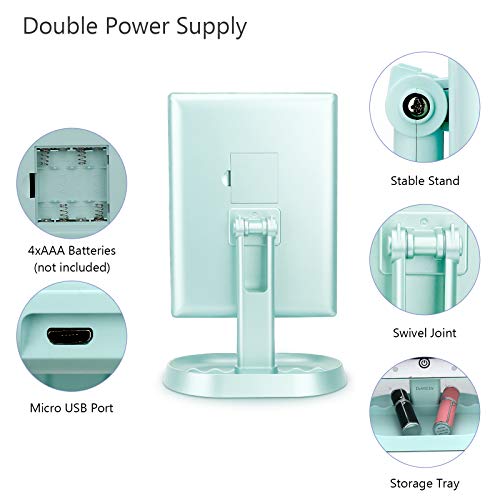Trifold Lighted Vanity Makeup Mirror with 21 LED Lights,1x/2x/3x Magnification Touch Screen Dimming,Two Power Supplies Makeup Mirror, Gift for Women - color: Green