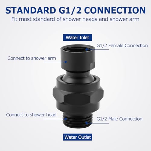 Shower Head Swivel Adapter, Adjustable Pivot Ball To Adjust Showerhead Angle, Universal All Metal Shower Arm Extension Connector, Showering Components(COLOR:Matte Black) - color: Matte Black