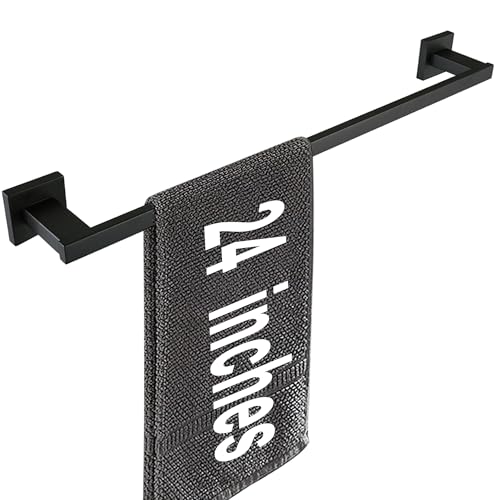 LANC 24-Inch Black Towel Bar for Bathroom Wall Mounted, Matte Black Bath Towel Rack SUS304 Stainless Steel Towel Rod for Bathroom Kitchen Towel Holder Towel Hanger Towel Rail, A9010MB-L6 - color: Matte Black, size: 24"