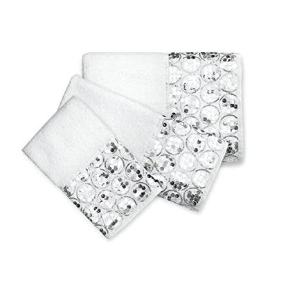 Popular Bath Sinatra Modern Bathroom Towel Set 3 Piece Hand and Wash Towel Luxury Contemporary Decor Bling Bath Towel Sets Soft, Plush and Highly Absorbent, White - size: 24"W x 44"L (Pack of 3)