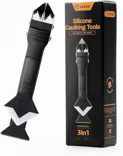 Saker Silicone Caulking Tool 3-in-1 Grout Removal Tool Classic Black | Sealant Finishing Scraper with Stainless Steelhead, Seam Repair Kit for Bathroom, Kitchen, Floor, Window and Sink Joints - style: Classic Black