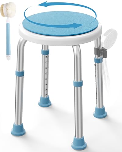 HOMLAND Swivel Shower Chair for Inside Shower, Adjustable Round Shower Stool with Back Scrubber, Shower Seat for Inside Tub Bathroom Bench Bath Chair for Elderly and Disabled