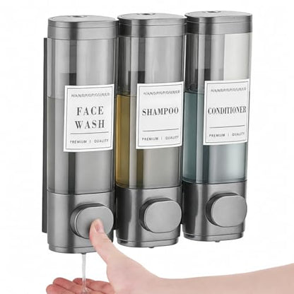 Shower Soap Dispenser 3 Chamber No Drill Wall-Mounted Shampoo Dispenser | Shampoo and Conditioner Dispenser,Wall Mounted Shower Dispenser for Bathroom Hotel Large Capacity,Gun Gray - color: 3gray