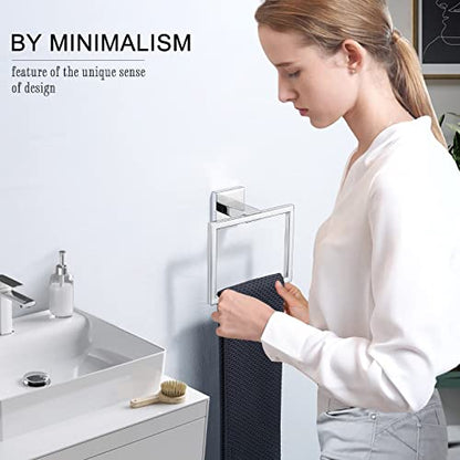 TQKAG Polished Towel Ring, Bathroom Hand Towel Holder, Wall Mount | 5.5 Inch, Square Towel Ring, SUS304 Stainless Steel, Easy Installation, Bathroom Kitchen Entryway Vanity Sink - color: Polished