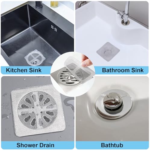 100 Pcs Waterproof Disposable Hair Drain Stickers, Peel & Stick Hair Trap | 4"×4" Disposable Shower Drain Hair Catcher, Peel & Stick Hair Trap for Bathroom Bathtub Kitchen Laundry