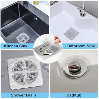100 Pcs Waterproof Disposable Hair Drain Stickers, Peel & Stick Hair Trap | 4"×4" Disposable Shower Drain Hair Catcher, Peel & Stick Hair Trap for Bathroom Bathtub Kitchen Laundry