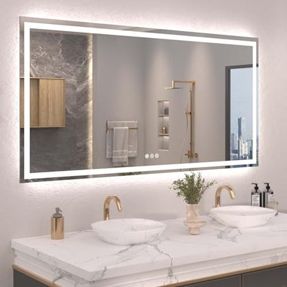 Snowdool 72 x 36 in LED Bathroom Mirror, Front and Backlit, Anti-Fog | Front and Backlit, 3 Color Temperatures, Anti-Fog, Tempered Glass - size: 36"L x 72"W