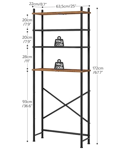 HOOBRO Over the Toilet Storage, 4-Tier Over Toilet Bathroom Organizer, Freestanding Above Toilet Shelf with Adjustable Feet, Space Saving, Easy to Assemble, Rustic Brown and Black BF64TS01