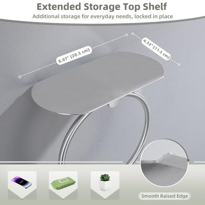 Hand Towel Ring with Shelf, Brushed Nickel, 304 Stainless Steel | 8.07-Inch Storage Surface, Rear Retaining Lip, 180° Rotation, Toiletry Storage, Concealed Screw Mounting, Bathroom Remodels - color: Brushed Nickel