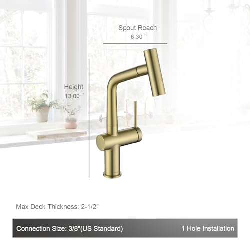 AS06CB Brushed Gold Softly Bar Faucet or Prep Kitchen Sink Faucet with Pull Down Sprayer and Single Handle - color: Brushed Gold Softly, style: Modern