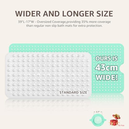 OTHWAY Bath Mat for Tub Non Slip: 39" X 17" Long Bathtub Mat with Hair Catcher│Big Drain Holes Shower Mats for Inside Shower│Machine Washable (Light Green) - color: Light Green