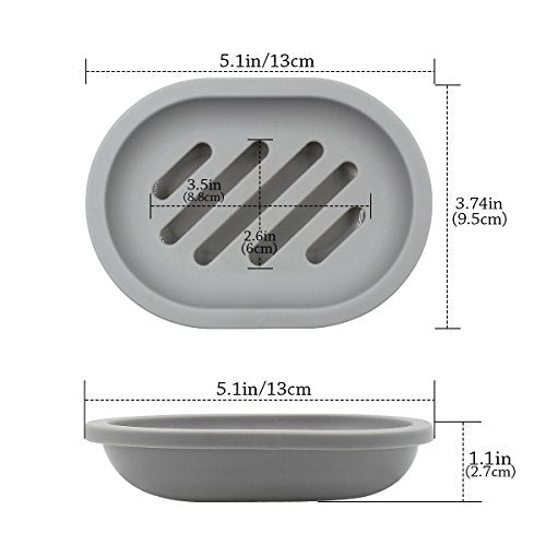 Topsky 2-Pack Soap Dish with Drain, Soap Holder & Saver, Easy Cleaning, Dry, Stop Mushy Soap (Gray) - color: Grey
