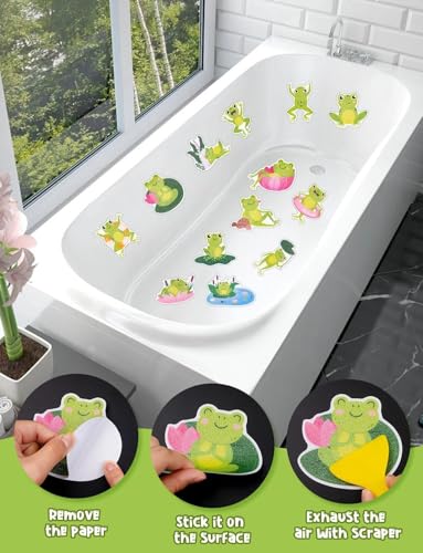 26Pcs Non Slip Bathtub Stickers, Cute Frog Stickers with Scraper | Anti Slip Bath Tub Shower Decal with Adhesive Back for Bathroom, Shower Stairs - color: Frog, size: 26Pcs