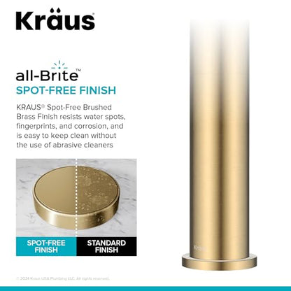 KRAUS Indy Bathroom Faucet for Vessel Sink in Spot-Free Brushed Brass with Single Handle, Pop Up Drain and Supply Lines, KVF-1410SFBB - color: Spot Free Brushed Brass, style: Vessel