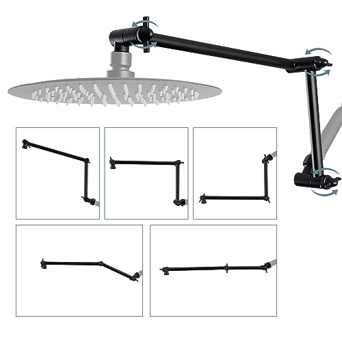All-Metal 16" Shower Head Extension Arm, G1/2" Universal/Adjustable, Black | Flexible Brass Shower Head Extender Adjustable Height/Angle, Stainless Steel Rain Shower Pipe Height Extended with Lock Joint - color: Matte Black, size: 16 Inch