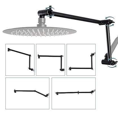 All-Metal 16" Shower Head Extension Arm, G1/2" Universal/Adjustable, Black | Flexible Brass Shower Head Extender Adjustable Height/Angle, Stainless Steel Rain Shower Pipe Height Extended with Lock Joint - color: Matte Black, size: 16 Inch