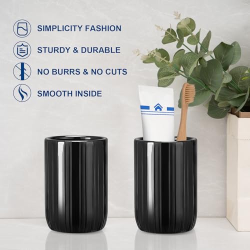 Bathroom Tumbler Cup Ceramic 12.6oz Reusable Toothbrush Cup 375ml, Toothbrush Holder for Your Bathroom (Black) - color: Stripe-black, size: 1pcs