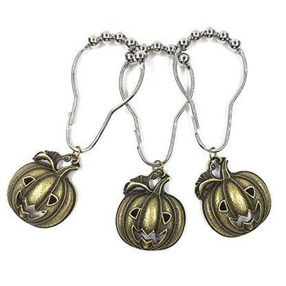 Set of 12 Halloween Smiling Pumpkins Shower Curtain Hooks Ring Stainless Steel Rustproof Bathroom Kids Room Fashion Home Decor (Bronze) - color: Bronze