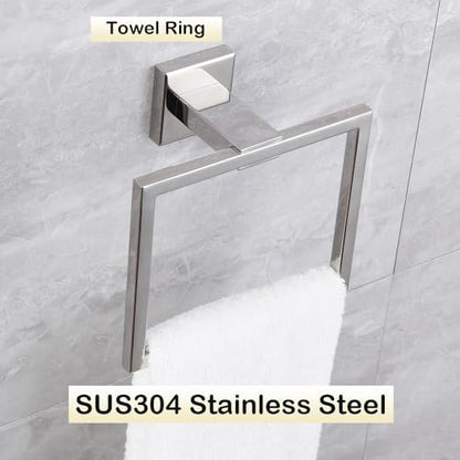 Towel Ring Hand Towel Holder for Bathroom Hand Towel Racks Wall Mount Simple Square Towel Hanger Heavy Duty SUS 304 Stainless Steel, Polished Finish - color: Polished
